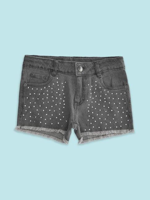 pantaloons junior grey cotton embellished shorts