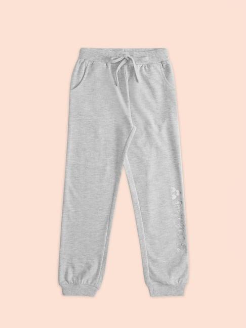 pantaloons junior grey cotton printed trackpants