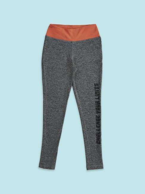 pantaloons junior grey cotton printed trackpants