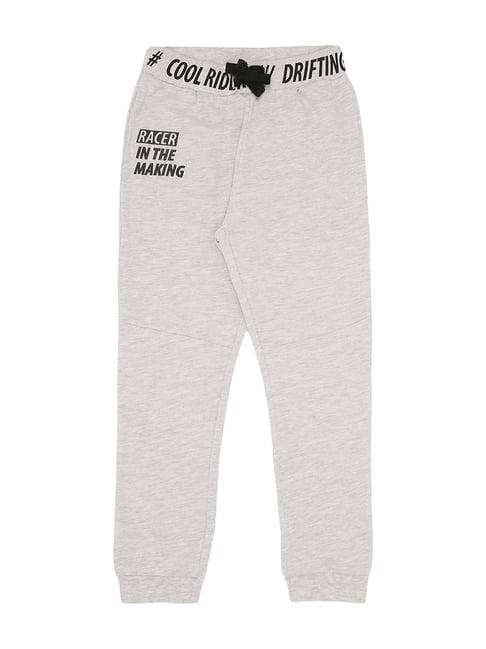 pantaloons junior grey melange cotton printed joggers