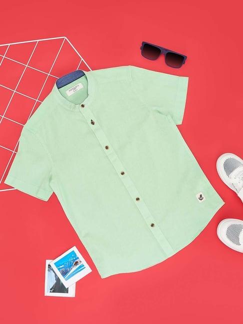 pantaloons junior ice green cotton regular fit shirt