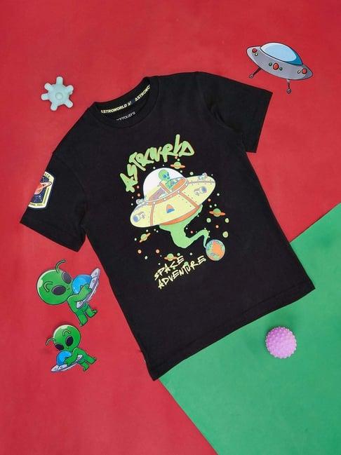 pantaloons junior kids black cotton printed t-shirt