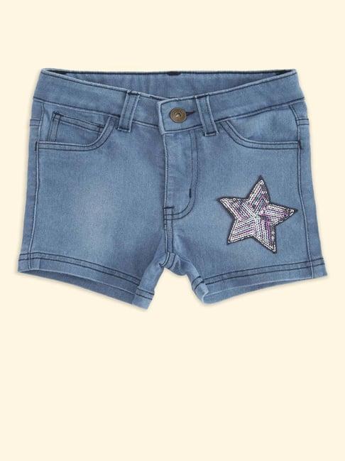 pantaloons junior kids blue cotton embellished shorts