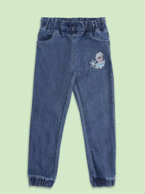 pantaloons junior kids blue cotton embroidered jeans