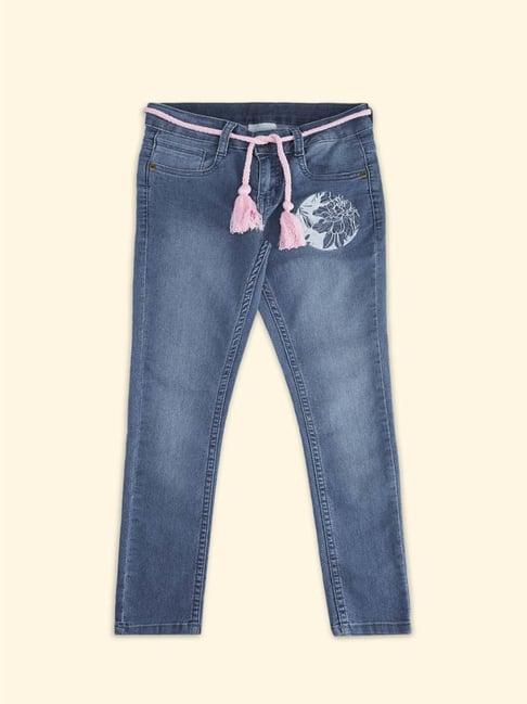 pantaloons junior kids blue embroidered jeans