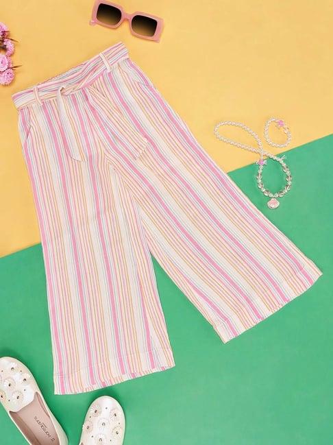 pantaloons junior kids chalk pink & white striped palazzo