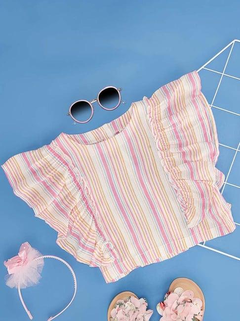 pantaloons junior kids chalk pink striped top