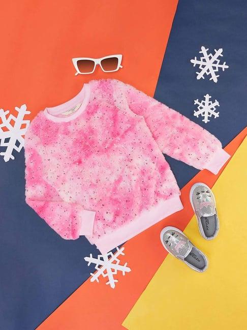 pantaloons junior kids hot pink self pattern full sleeves sweatshirt