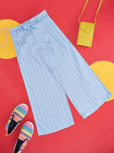 pantaloons junior kids ice blue striped palazzo