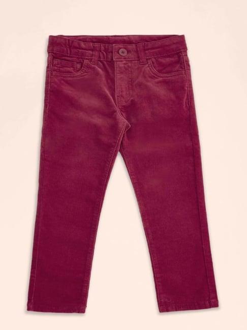 pantaloons junior kids maroon cotton regular fit trousers