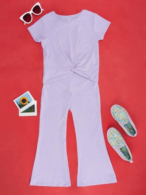 pantaloons junior kids pastel lilac cotton relaxed fit top set