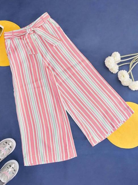 pantaloons junior kids pink & blue striped trousers