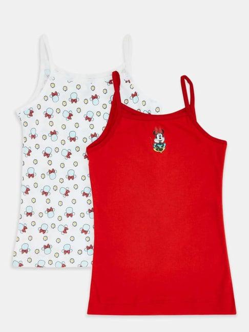 pantaloons junior kids red & white cotton printed disney camisole (pack of 2)