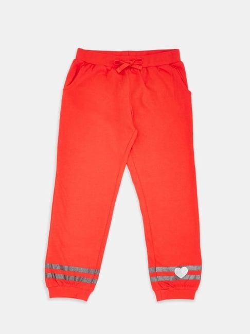 pantaloons junior kids red cotton printed trackpants
