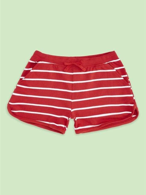 pantaloons junior kids red cotton striped shorts