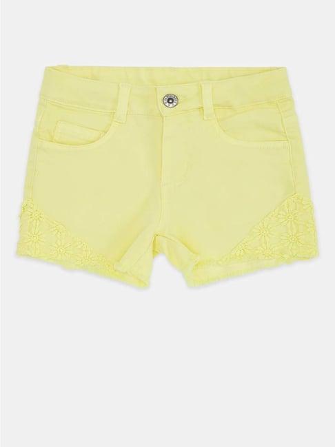 pantaloons junior kids yellow cotton embroidered shorts