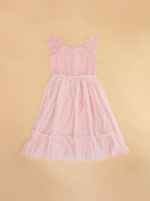 pantaloons junior light pink embroidered dress