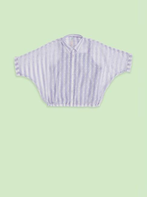 pantaloons junior lilac & white striped top