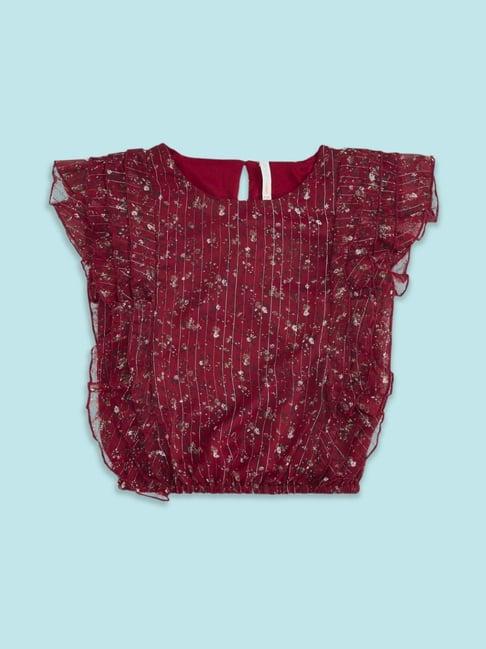 pantaloons junior maroon cotton floral print top