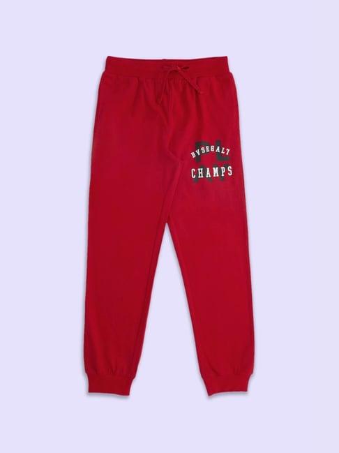 pantaloons junior maroon cotton printed trackpants