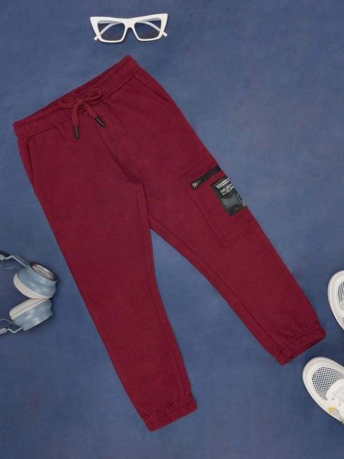 pantaloons junior maroon cotton printed trackpants