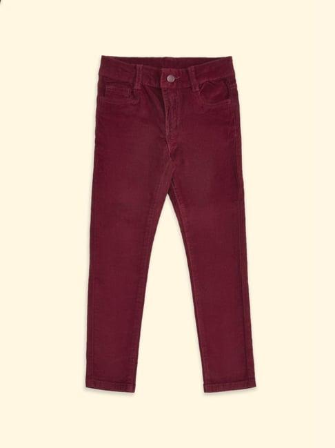 pantaloons junior maroon cotton regular fit trousers