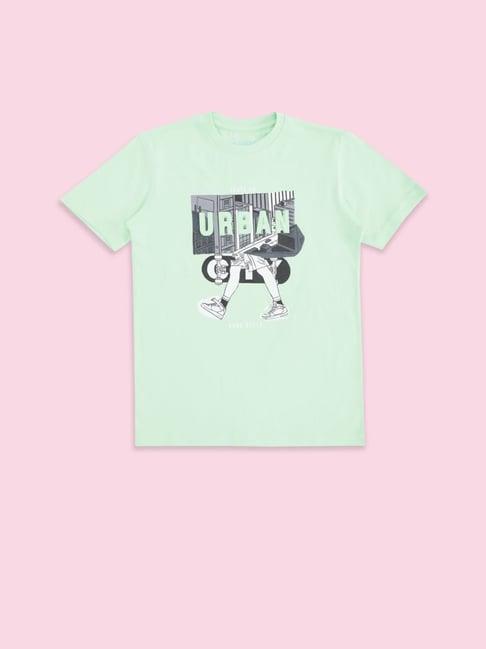 pantaloons junior mint green cotton printed t-shirt