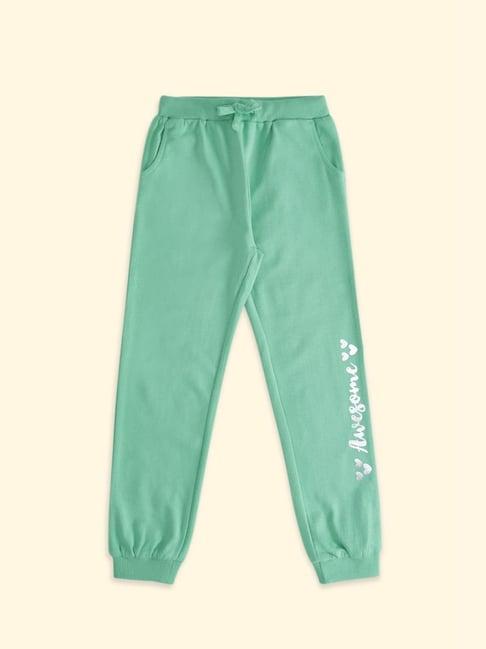 pantaloons junior mint green cotton printed trackpants
