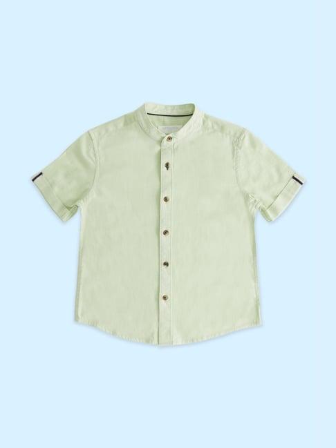 pantaloons junior mint green cotton regular fit shirt