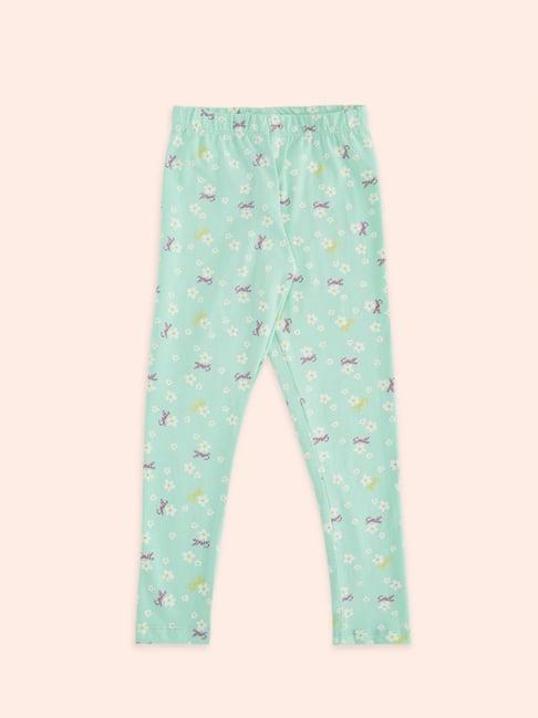 pantaloons junior mint green floral print leggings