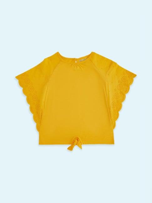 pantaloons junior mustard cotton regular fit top