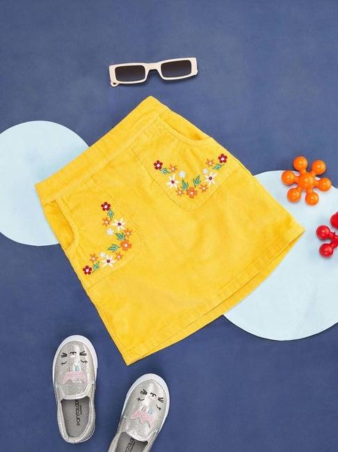 pantaloons junior mustard embroidered skirt