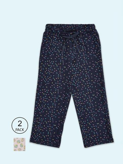 pantaloons junior navy & pink cotton printed pajamas (pack of 2)