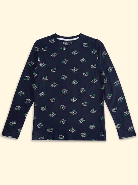 pantaloons junior navy cotton printed full sleeves t-shirt