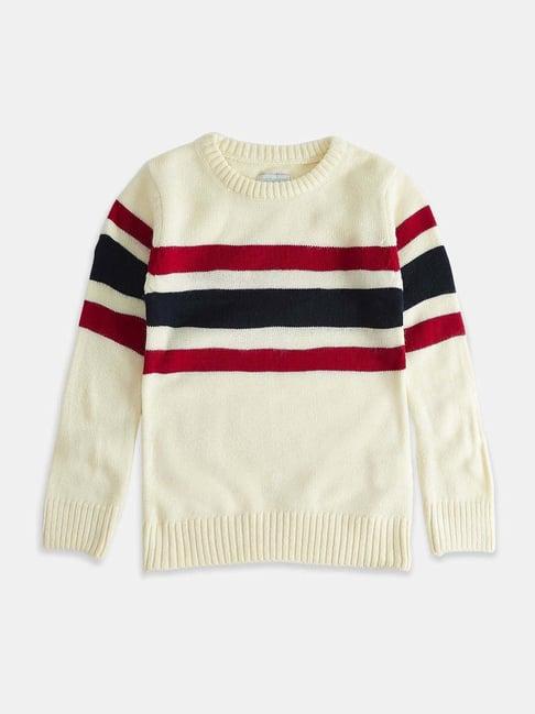pantaloons junior off-white & red striped full sleeves sweater