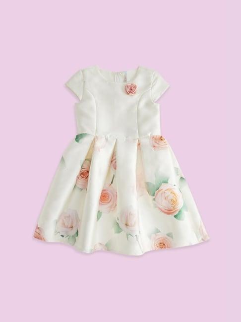 pantaloons junior off-white cotton floral print dress