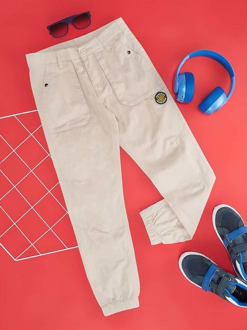 pantaloons junior off-white cotton regular fit pants