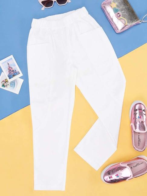 pantaloons junior off-white cotton regular fit trousers
