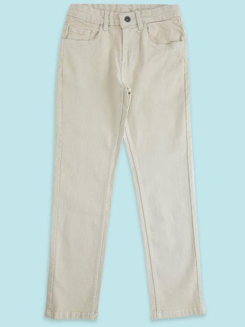 pantaloons junior off-white tapered fit jeans