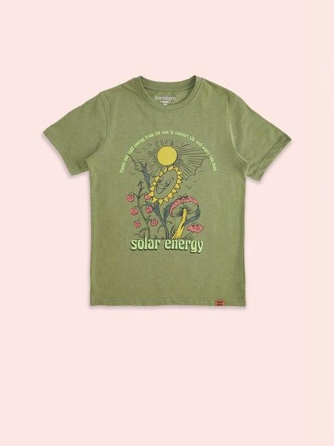 pantaloons junior olive cotton printed t-shirt