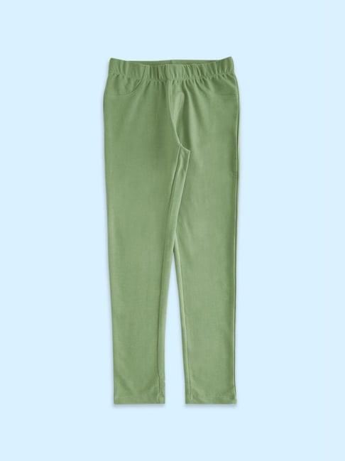 pantaloons junior olive cotton regular fit jeggings