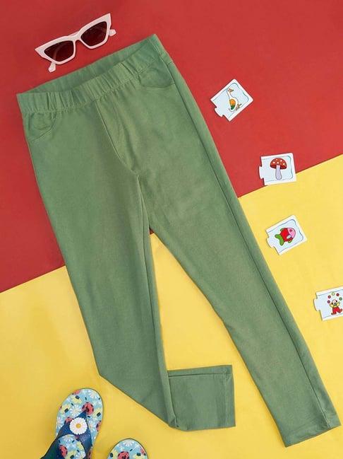 pantaloons junior olive cotton regular fit leggings