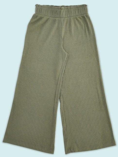 pantaloons junior olive cotton regular fit trousers