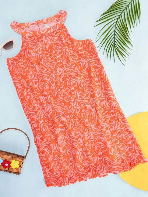 pantaloons junior orange printed dress