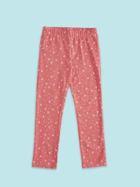 pantaloons junior peach cotton floral print leggings