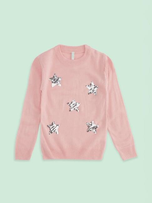 pantaloons junior peach embellished full sleeves sweater