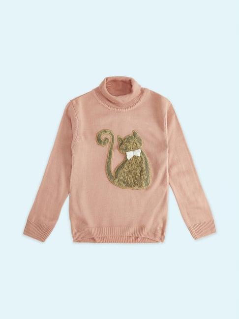 pantaloons junior peach embroidered full sleeves sweater
