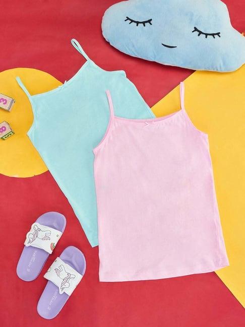 pantaloons junior pink & blue cotton regular fit camisole (pack of 2)