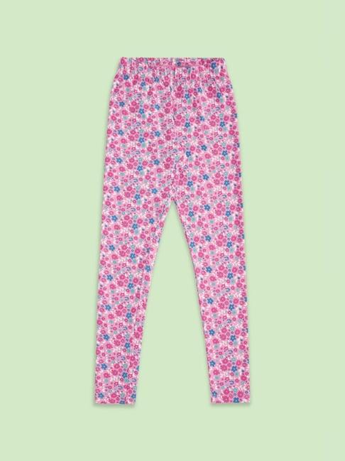 pantaloons junior pink & blue floral print leggings