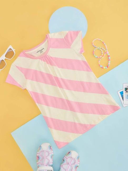 pantaloons junior pink & cream cotton striped t-shirt